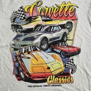Corvette‎ Classics T-Shirt Mens White Graphic Chevy Original Car Tee